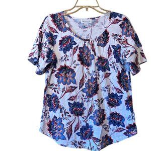 Liz Claiborne Women's Top Size Medium Red White Blue Floral
